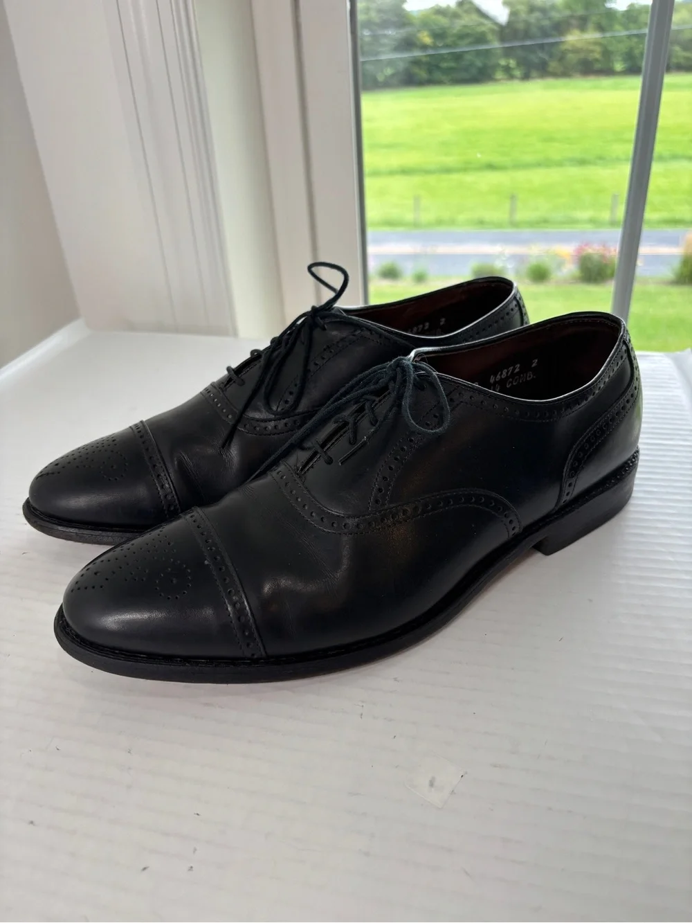 Allen Edmonds Stratton Brouge Cap Toe Oxfords Mens Size 9.5 B Black Leather Sole
